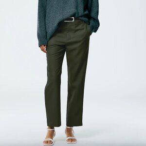 TIBI THE LENNON WOOL TAPERED PLEATED ANKLE PANTS IN EMERALD - 0
